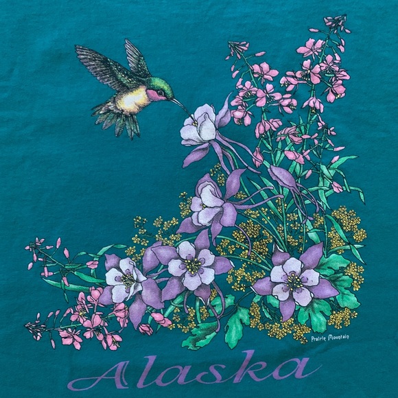 Vintage Short Sleeve T-Shirt Graphic Alaska with Flowers - Picture 5 of 8